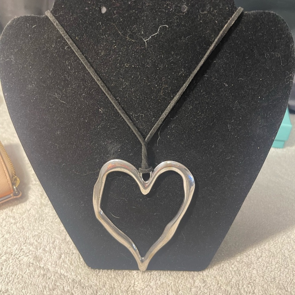 Harlow Silver Heart On Leather Adjustable Necklace 24"